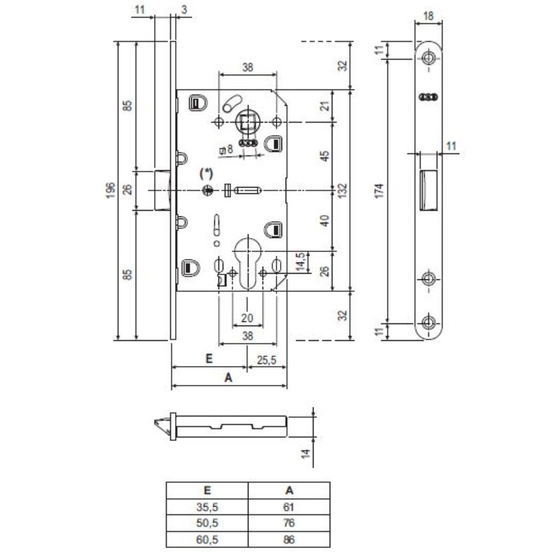 Корпус замка под цилиндр MEDIANA EVOLUTION B01103.50.03.567 с отв. планкой B01000.13 (латунь)