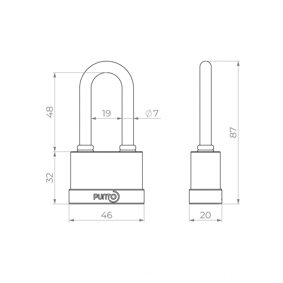 Замок навесной PK-5045 L 3 key англ. длиная дужка