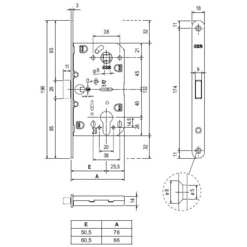 Корпус замка магнит. под цил. MEDIANA POLARIS B06103.50.06.567 с отв. планкой B02402.05 (ник)