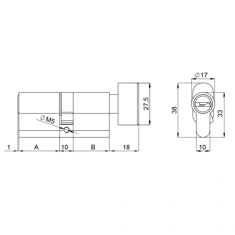 Цилиндровый механизм (200 ZM/110) 2000ZM Knob 110 (45+10+55) BL-24 черный 5Key с вертушкой