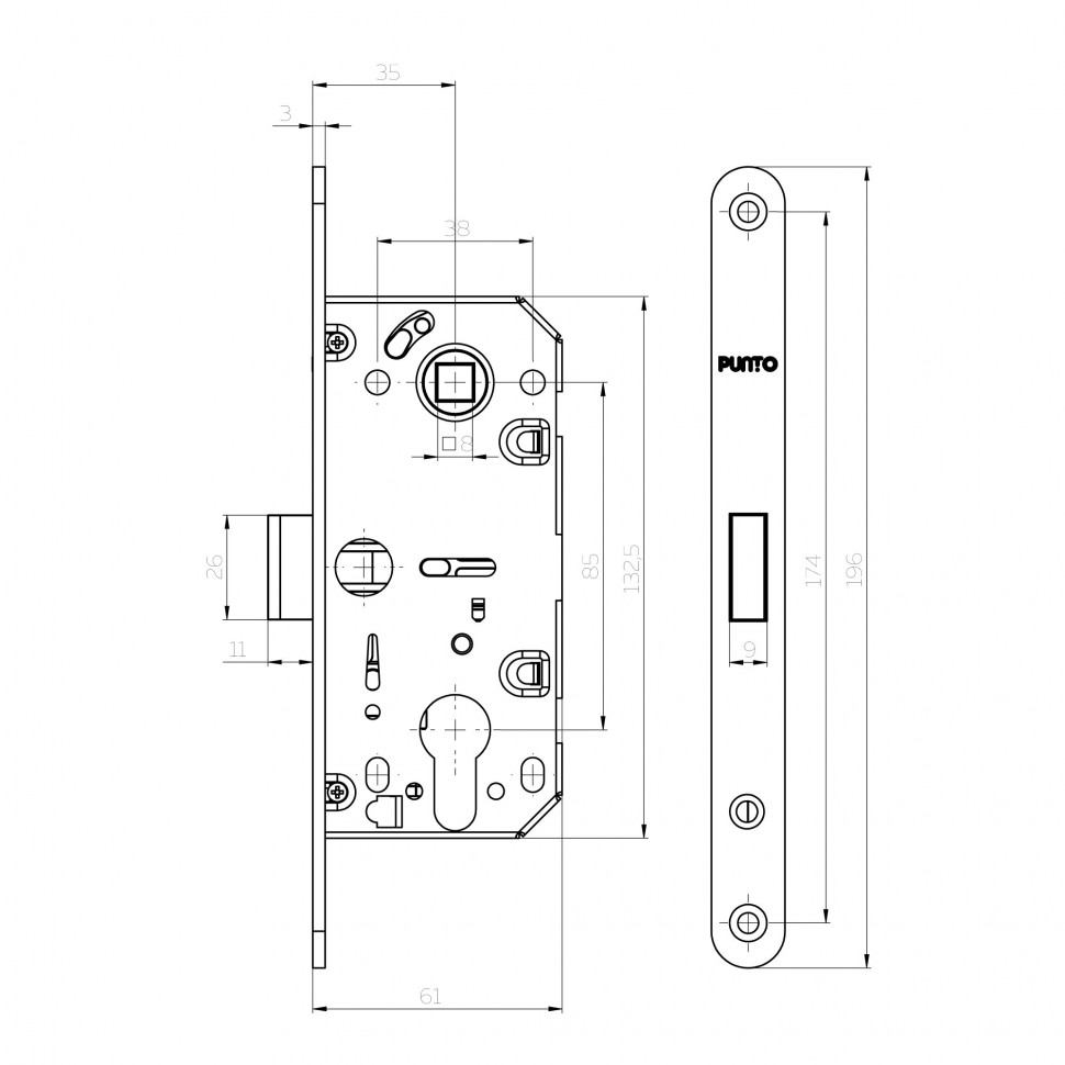 Корпус замка ML85-35/IND AL (алюминий)