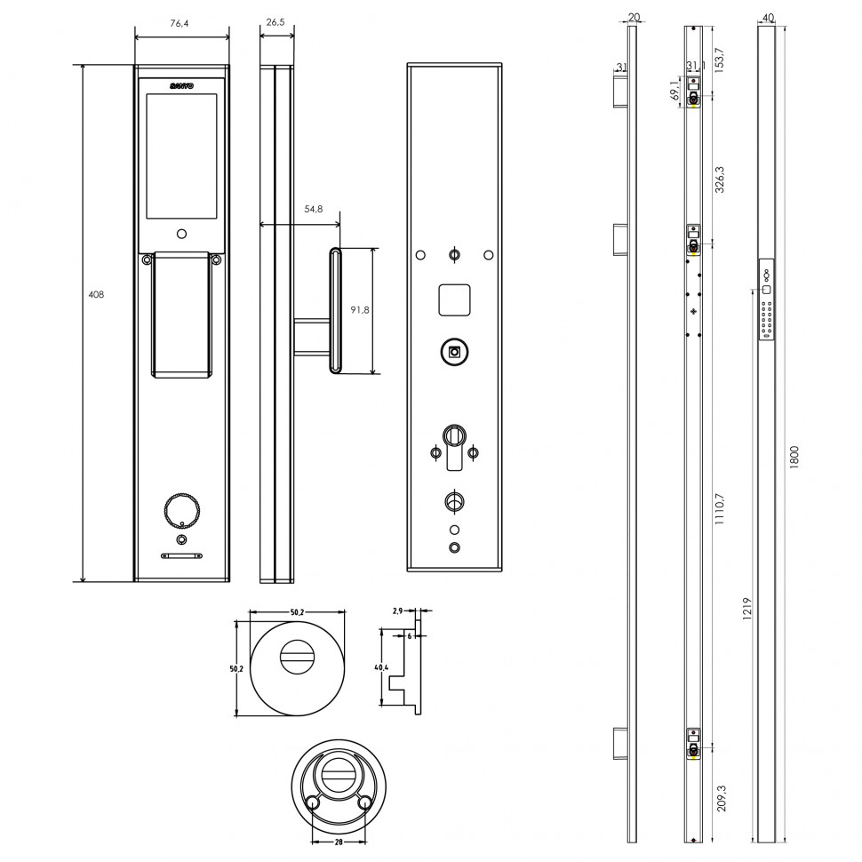 Электронный замок Sanyo D505 UsmartGo DM85 с WiFi, с распознаванием лиц,ручка-скоба 1800 мм, черный 