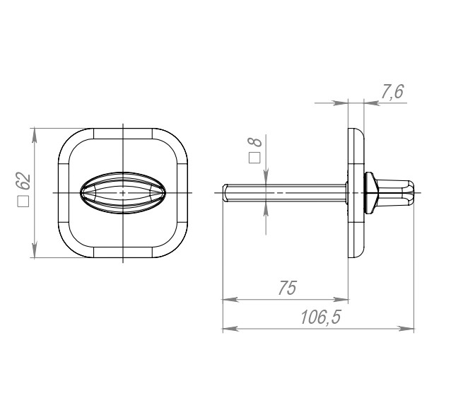 Ручка поворотная BKW8x75.K.XL62 (BKW8x75 XL) SSC-16 сатинированный хром