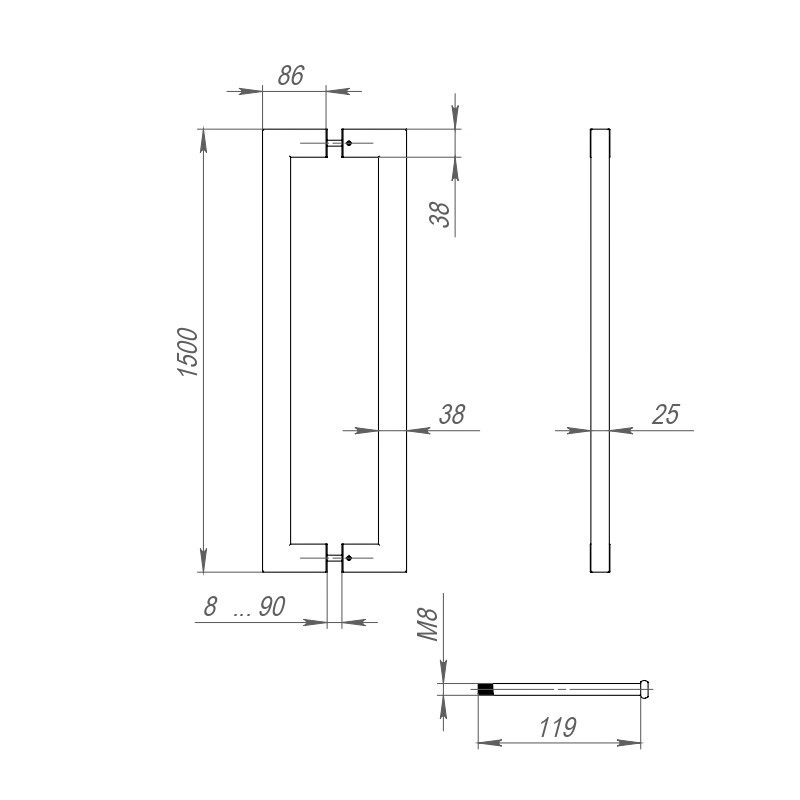 Ручка-скоба PULL.PH38/1500.26 INOX 304 (PH-26-38/1500-INOX) BLACK