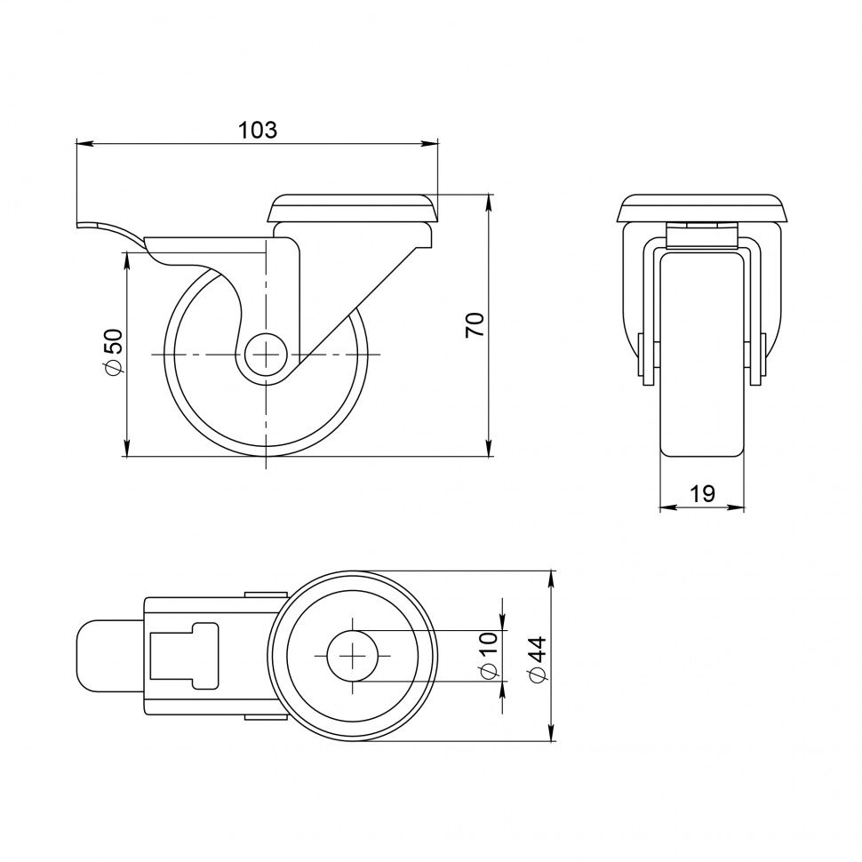 Опора колесная со стопором WL/B-50R/40 kg (brake) резина, под винт М8