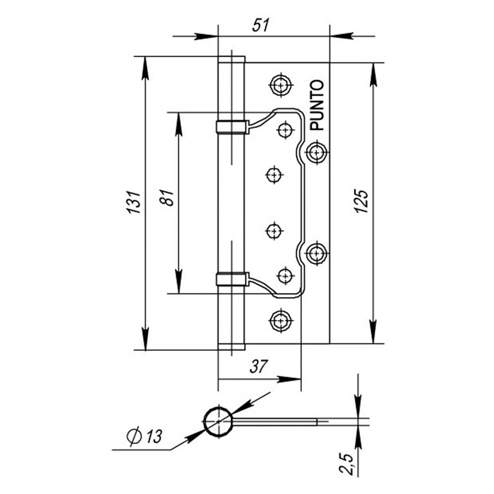 Петля универсальная без врезки IN5200W PN (200-2B 125x2,5) мат. никель