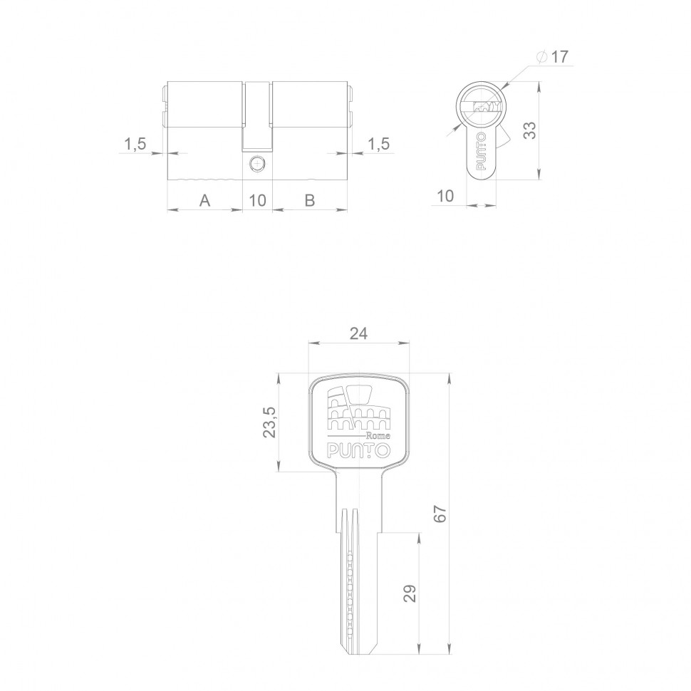 Цилиндровый механизм Z3000Key100(30+10+60) BL черный