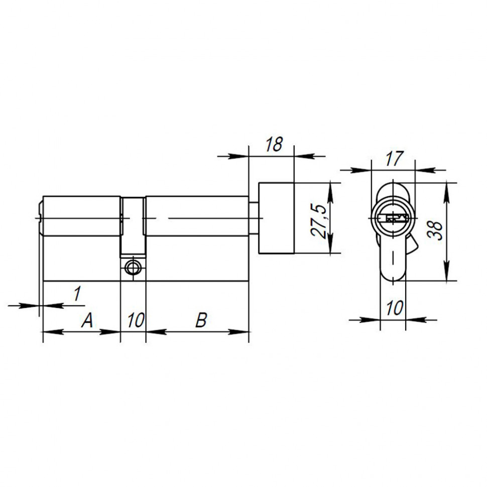 Цилиндровый механизм (AX202/100) AX2002Knob100 (40+10+50) CP хром с вертушкой