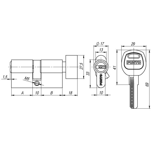 Цилиндровый механизм (A202/60) A2002Knob60(25+10+25) с вертушкой PB латунь