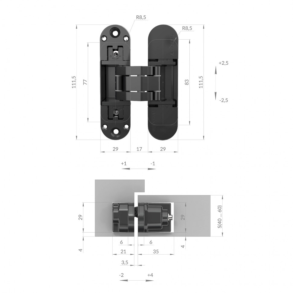Петля скрытой установки U3D6002.TG AB бронза