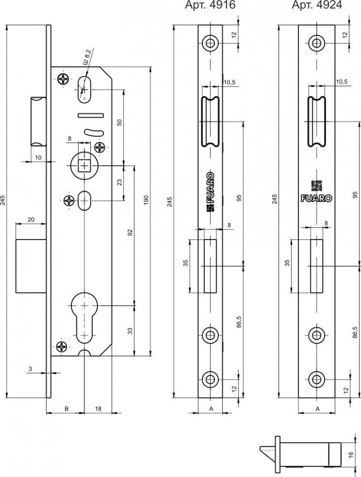 Корпус узкопрофильного замка с защелкой PROF4916-25/92 CP хром