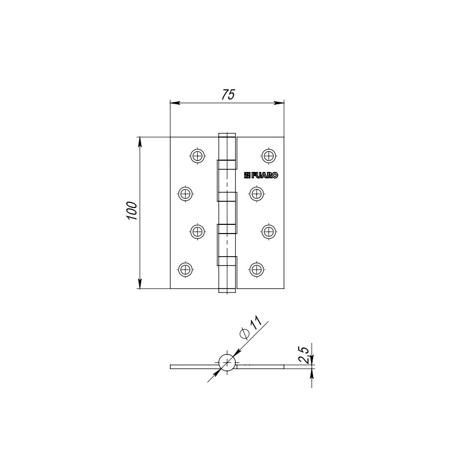 Петля универсальная IN4400U-BL SN (4BB/BL 100x75x2,5) мат. никель БЛИСТЕР