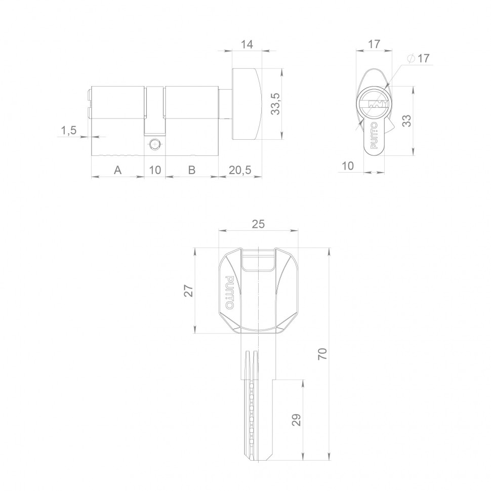 Цилиндровый механизм (Z402/90) Z4002Knob90(40+10+40) с вертушкой PB латунь