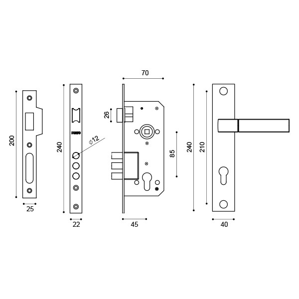 Замок цилиндровый с ручкой LOCKSET90.ORION.4585-3 (KIT P90 4585/3 ORION) SN/CP мат.никель/хром