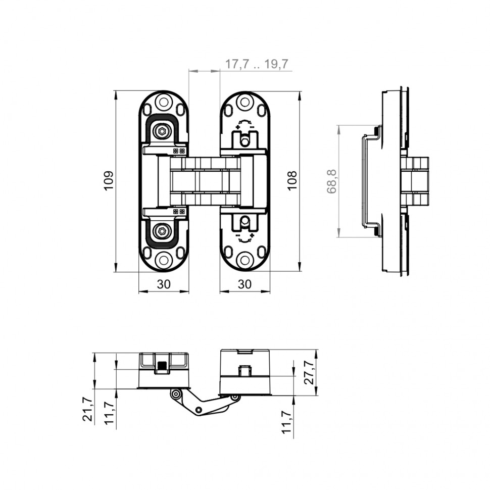 Петля скрытой установки U3D2002.TG SC мат. хром TECH