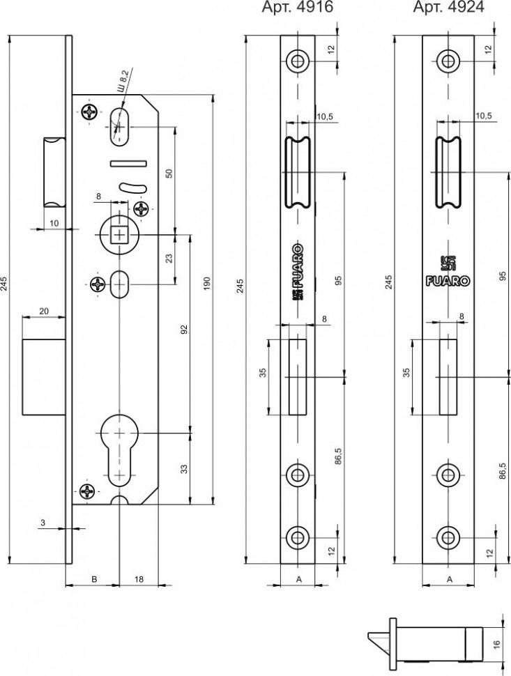 Корпус узкопрофильного замка с защелкой PROF4924-25/92 CP хром