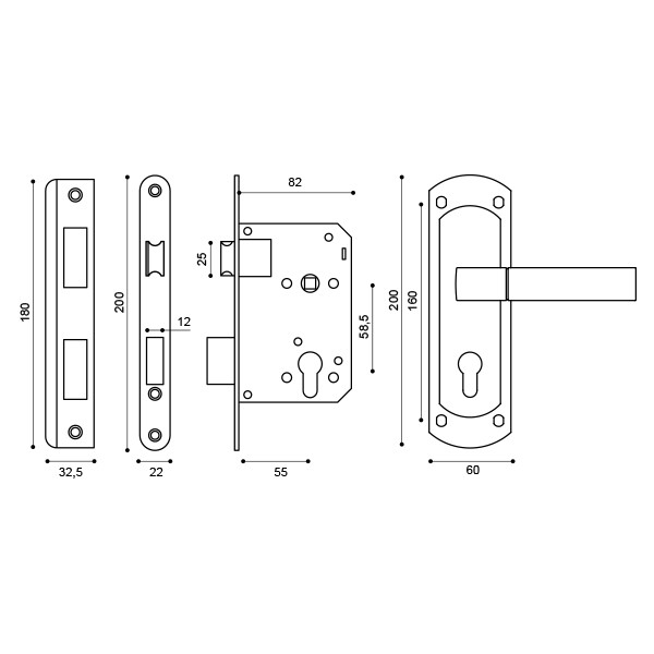 Корпус замка с ручкой LOCKSET25.ORION.5558-1 (KIT P25 5558 ORION) SN/CP мат.никель/хром