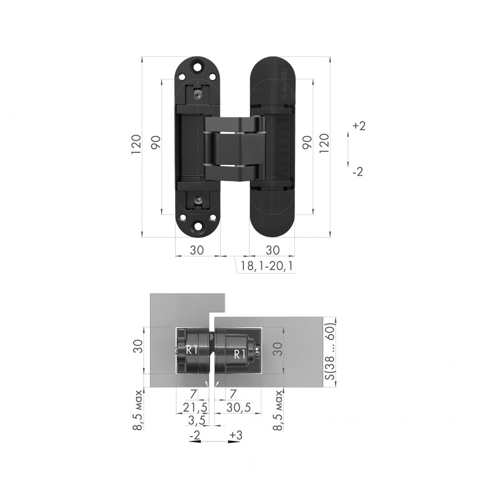Петля скрытой установки U3D3300.TG BL черный 