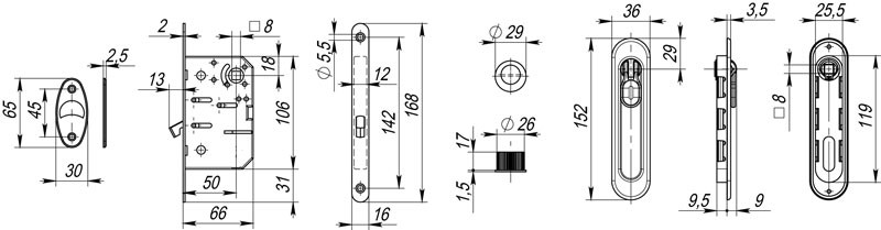 Набор для раздвижных дверей SH.LD152.KIT011-BK (SH011-BK) SN-3 матовый никель