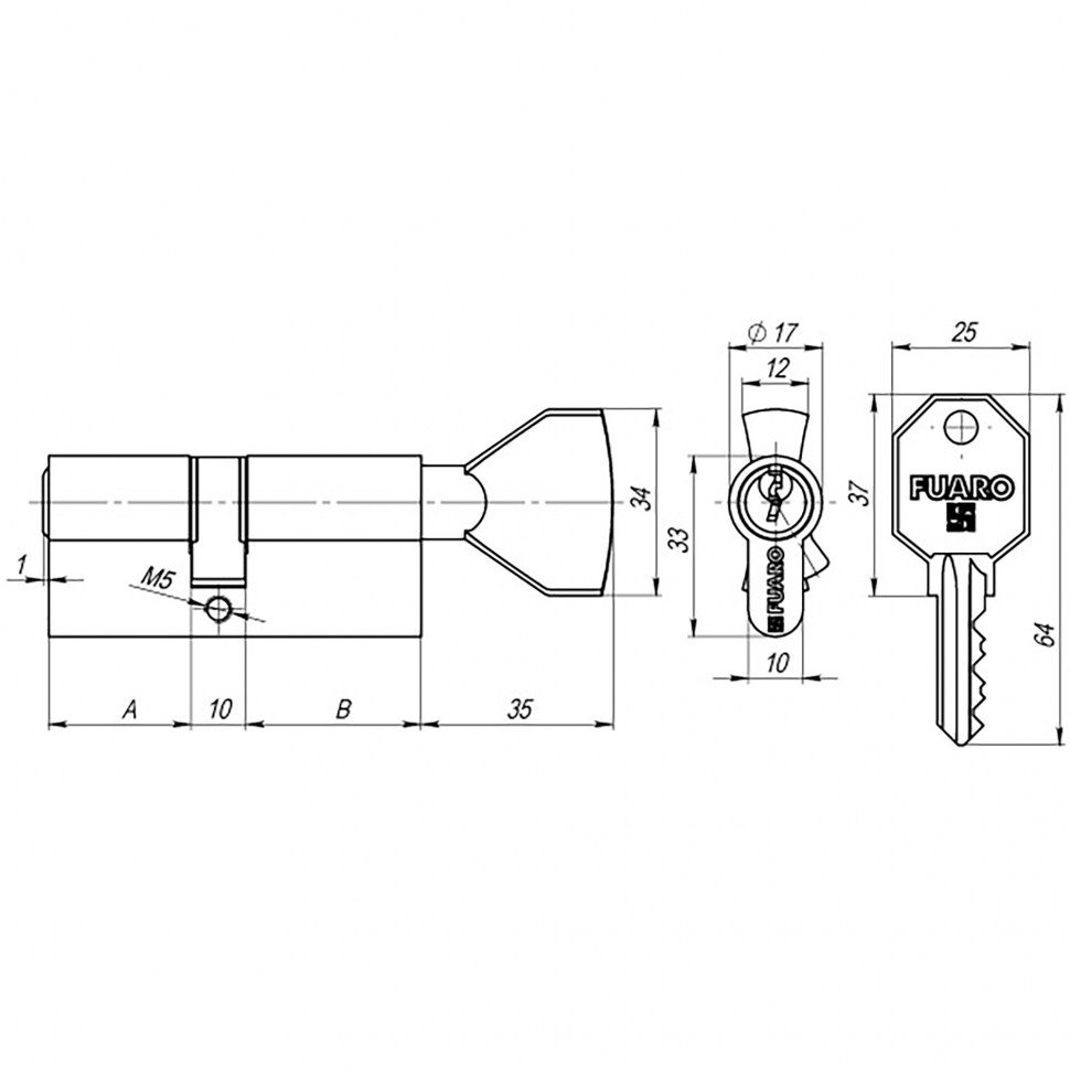 Цилиндровый механизм (100 CM/80) 1000CMKnob80(35+10+35) CP хром 3Key с вертушкой