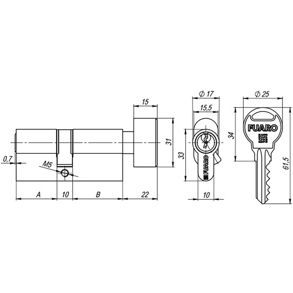 Цилиндровый механизм (R302/60) R3002Knob60(25+10+25) CP хром 5Key с вертушкой