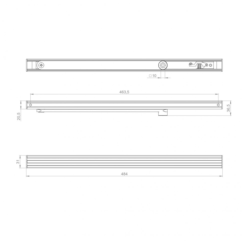 Тяга скользящая для доводчиков DCQ20-4 (40-80 кг) AL (алюминий) 