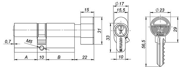 Цилиндровый механизм (100 ZM/60) 1000ZMKnob60(25+10+25) CP хром 5Key с вертушкой