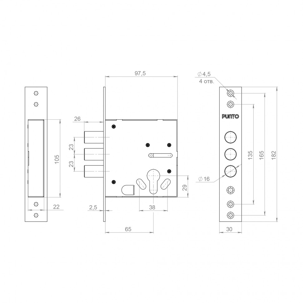 Корпус врезного замка цилиндровый MDV30/C-65.00 CP хром тех.уп.