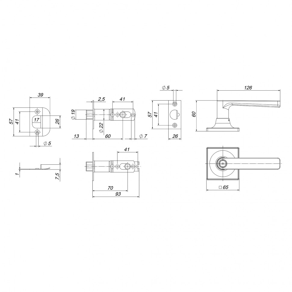Ручка защелка DK710/BL BL-PS (без фик.)черный