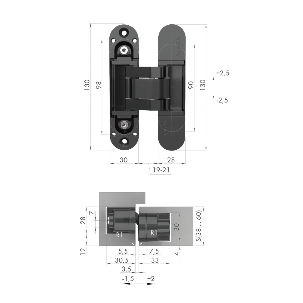 Петля скрытой установки U3D5000.VPG SC мат.хром TECH