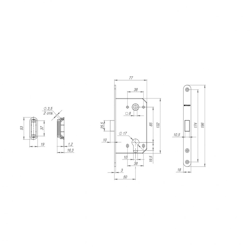Корпус врезного замка MAGNM85C-50 (M85C-50) BL черный