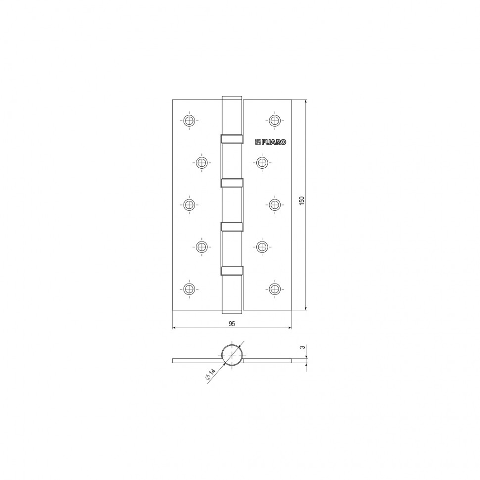 Петля универсальная IN6400U PB (4BB 150x95x3) латунь