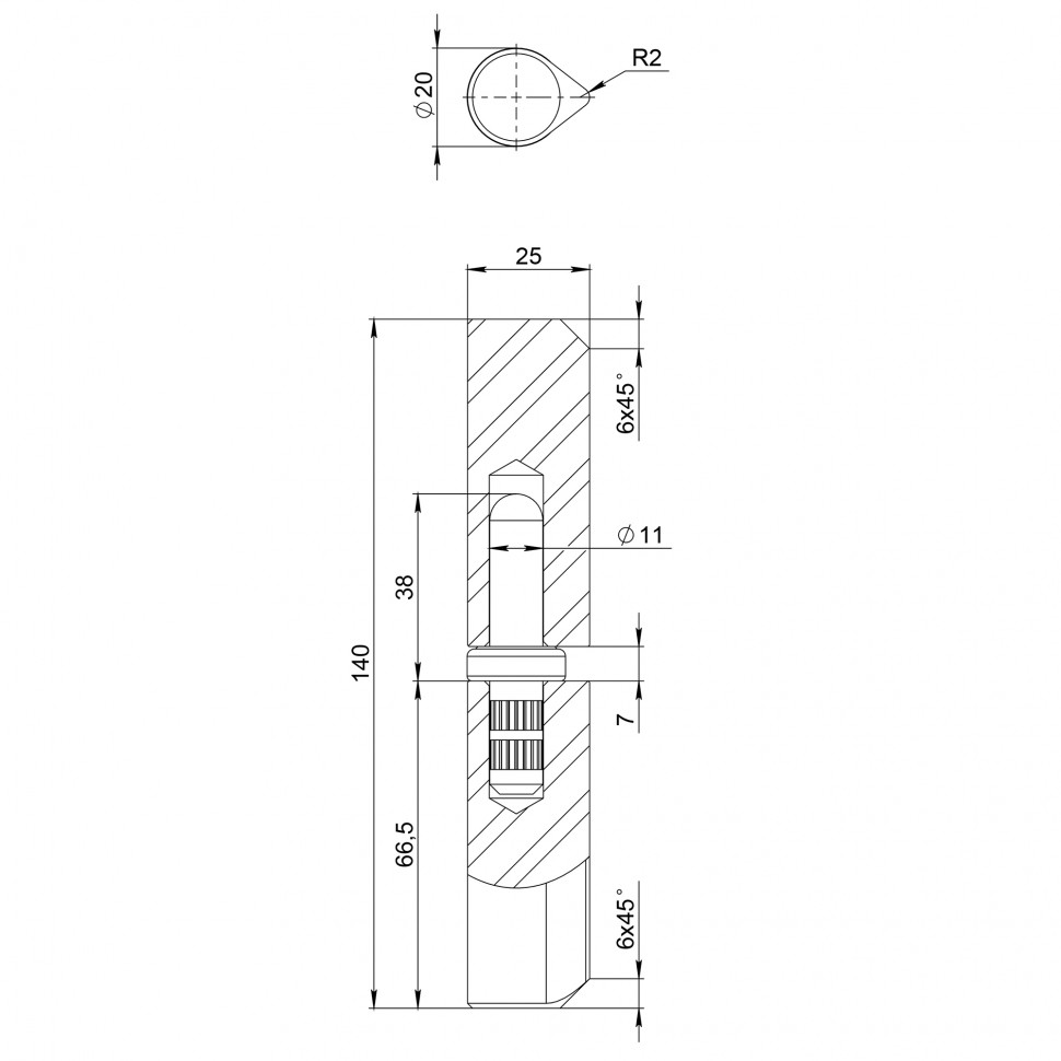 Петля приварная D20x140S B2B (с фаской)