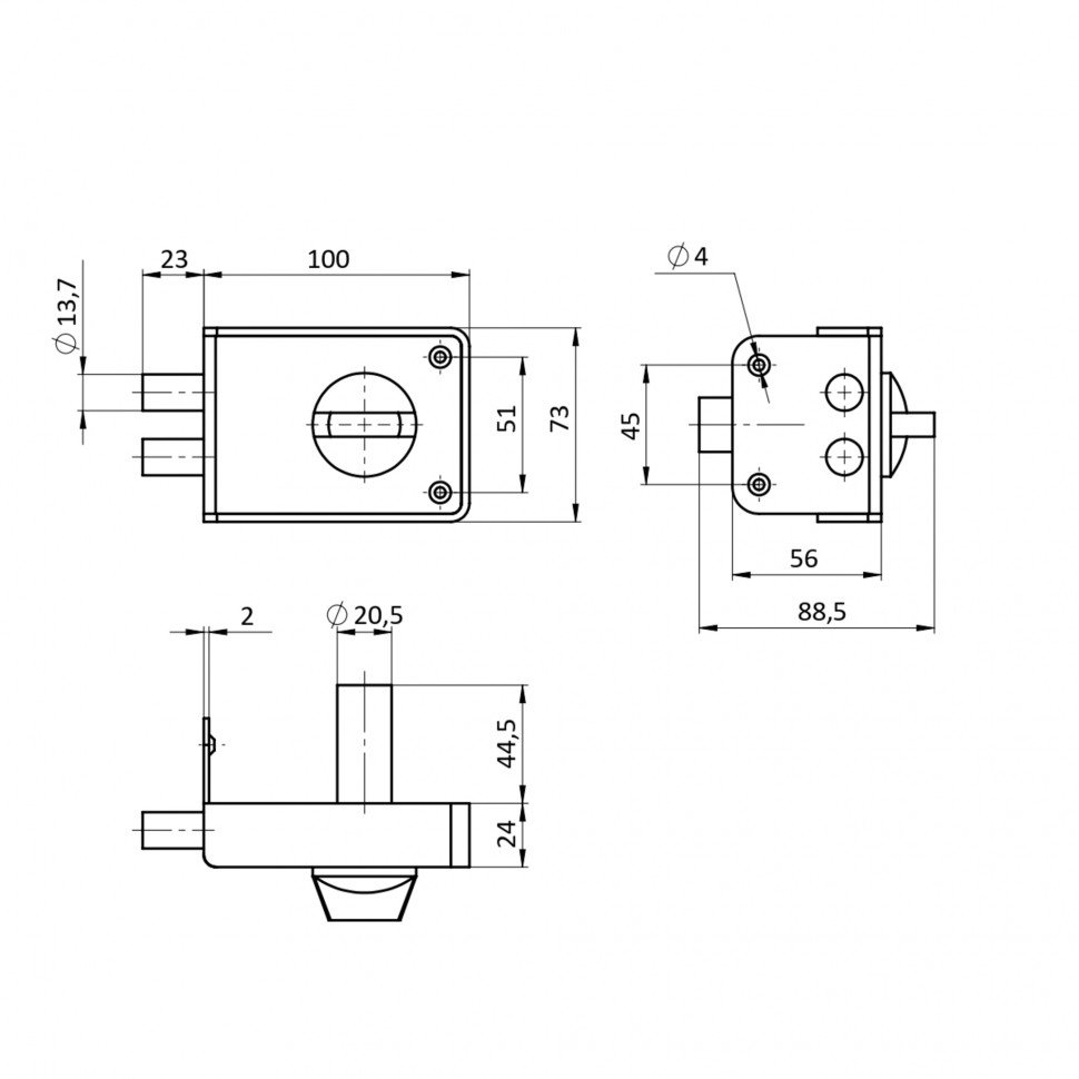 Замок накладной RIM-1-3-1 AС медь