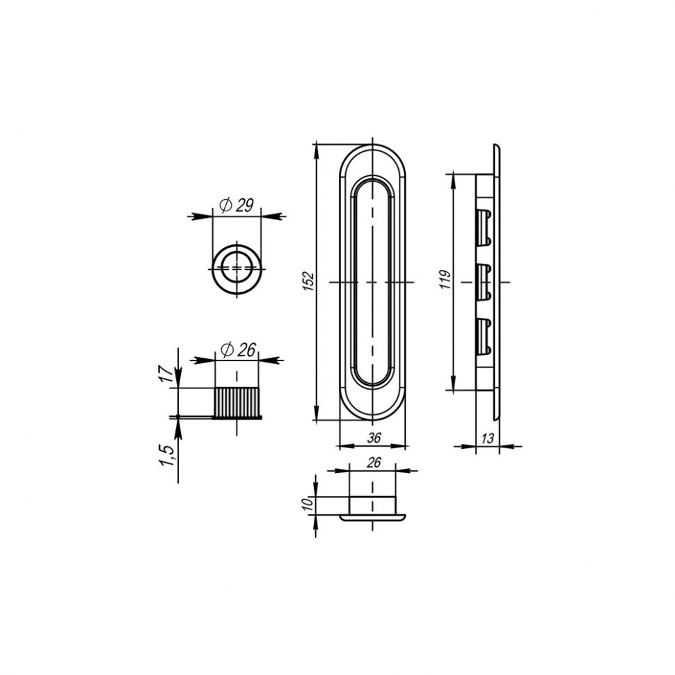 Ручка для раздвижных дверей SH.LD152.010 (SH010) СP-8 хром