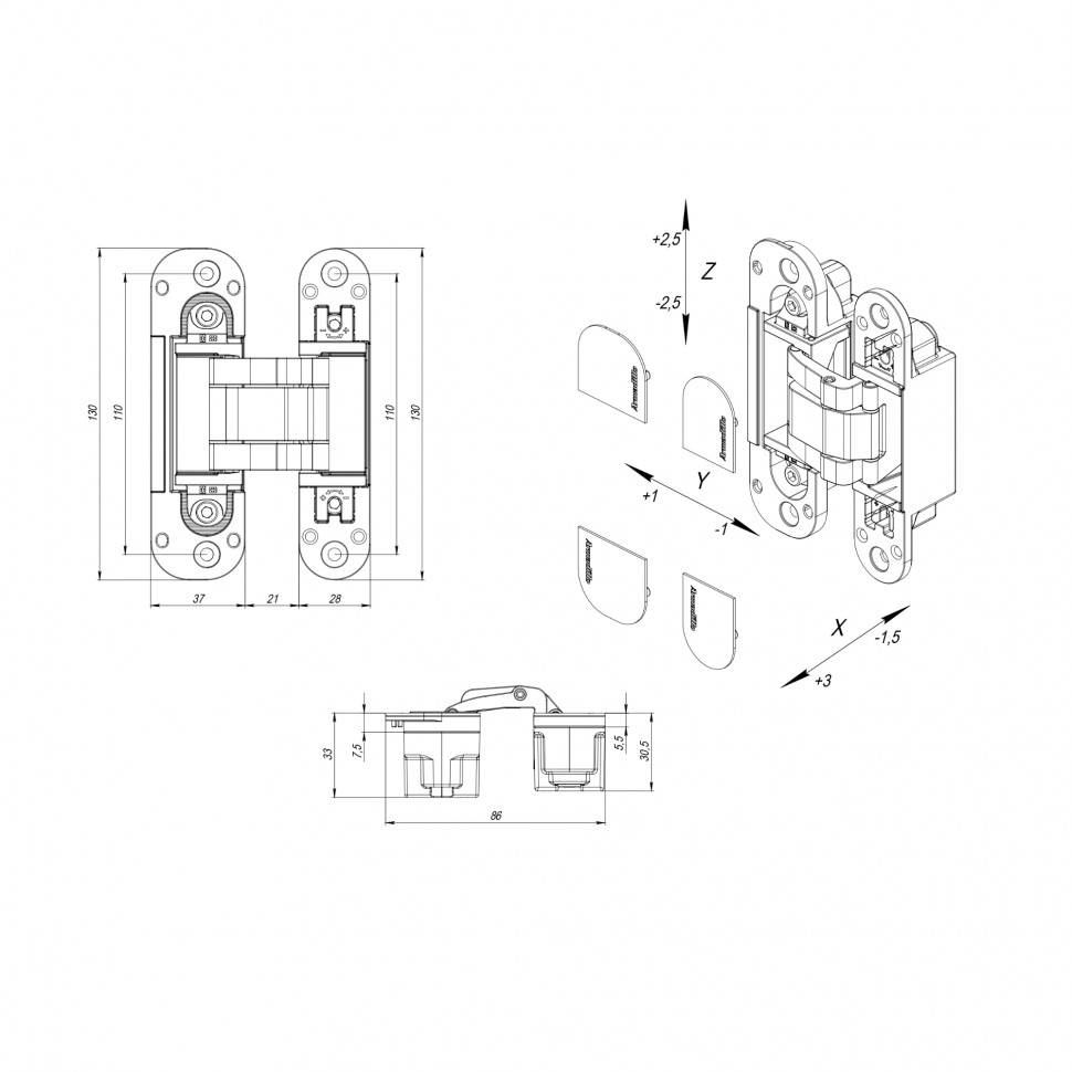 Петля скрытой установки U3D5045.VPG BL черный TECH