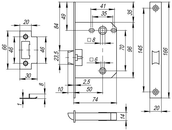Защелка врезная PLASTP72-50 (P72-50) AB бронза