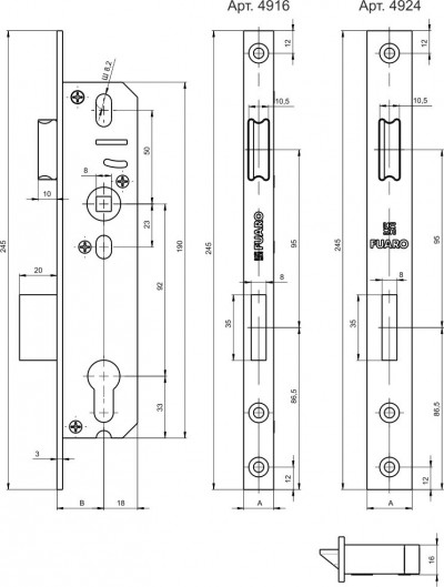Корпус узкопрофильного замка с защелкой PROF4916-40/92 CP хром