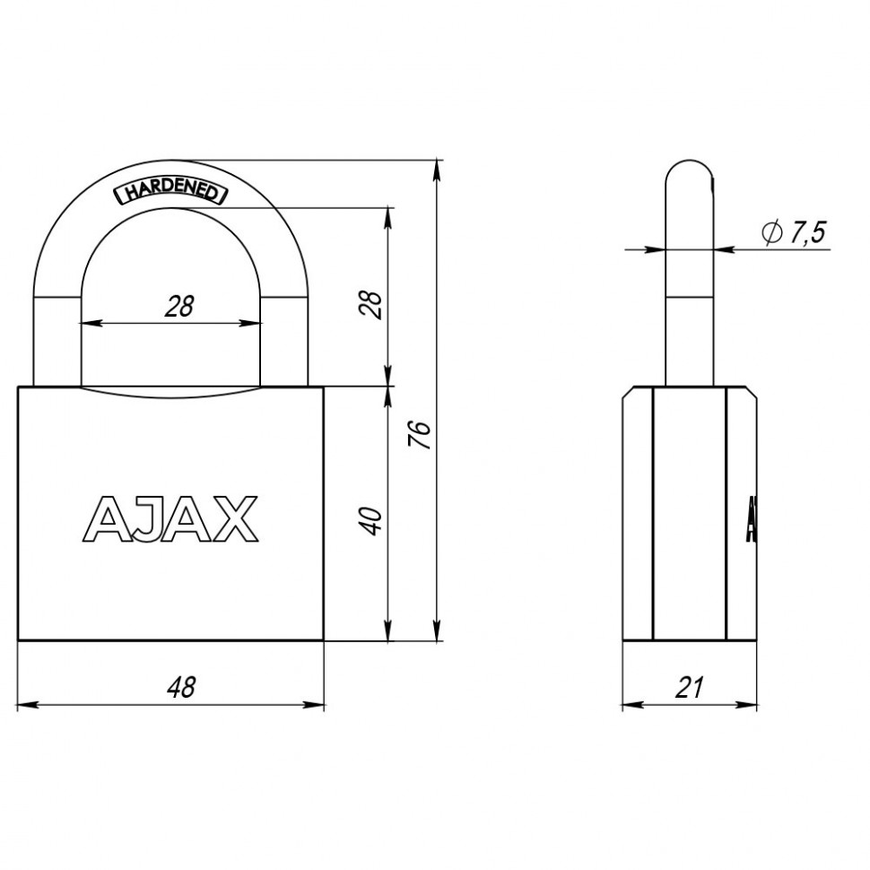 Замок навесной PD-0150 (PD-01-50) 3 key англ.