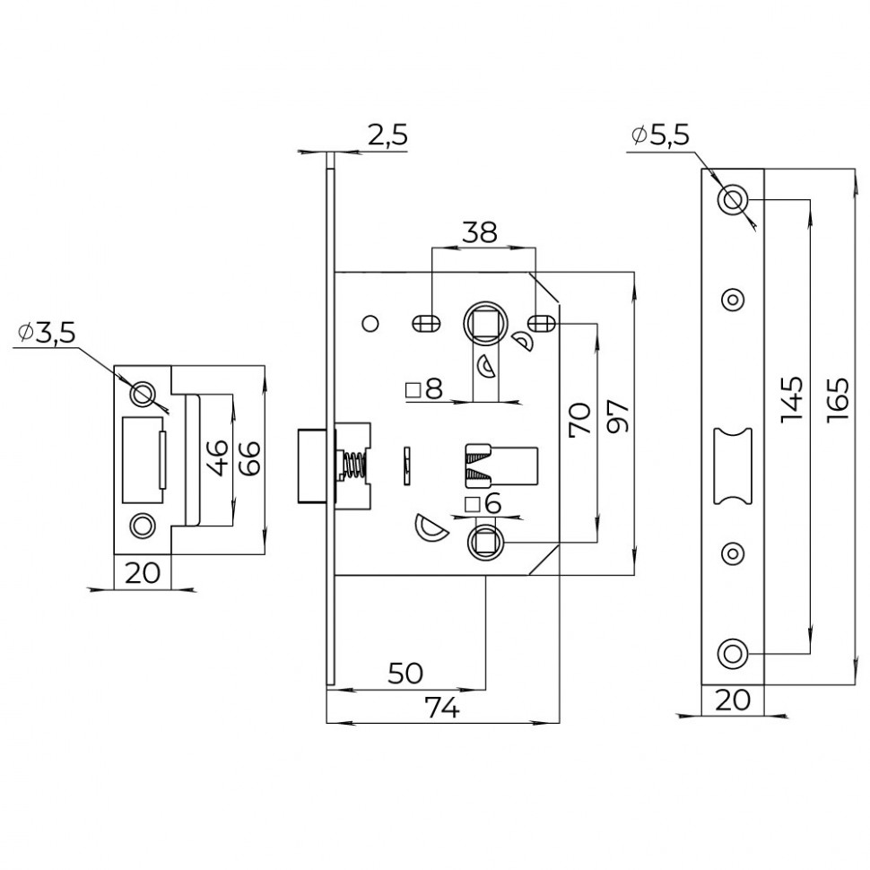 Защелка врезная PLASTLP72-50 (LP72-50) BL черный