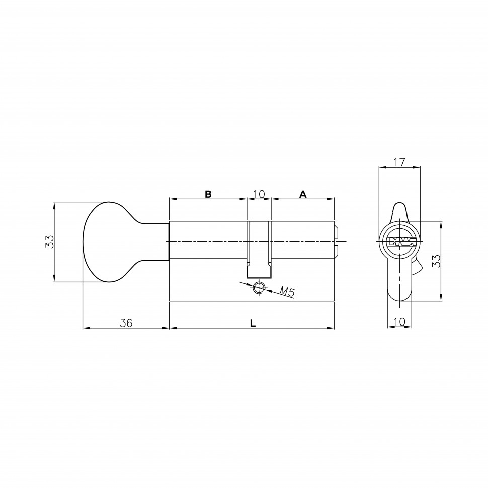 Цилиндровый механизм с вертушкой 164 SM/80 (35+10+35) mm никель 5 кл.