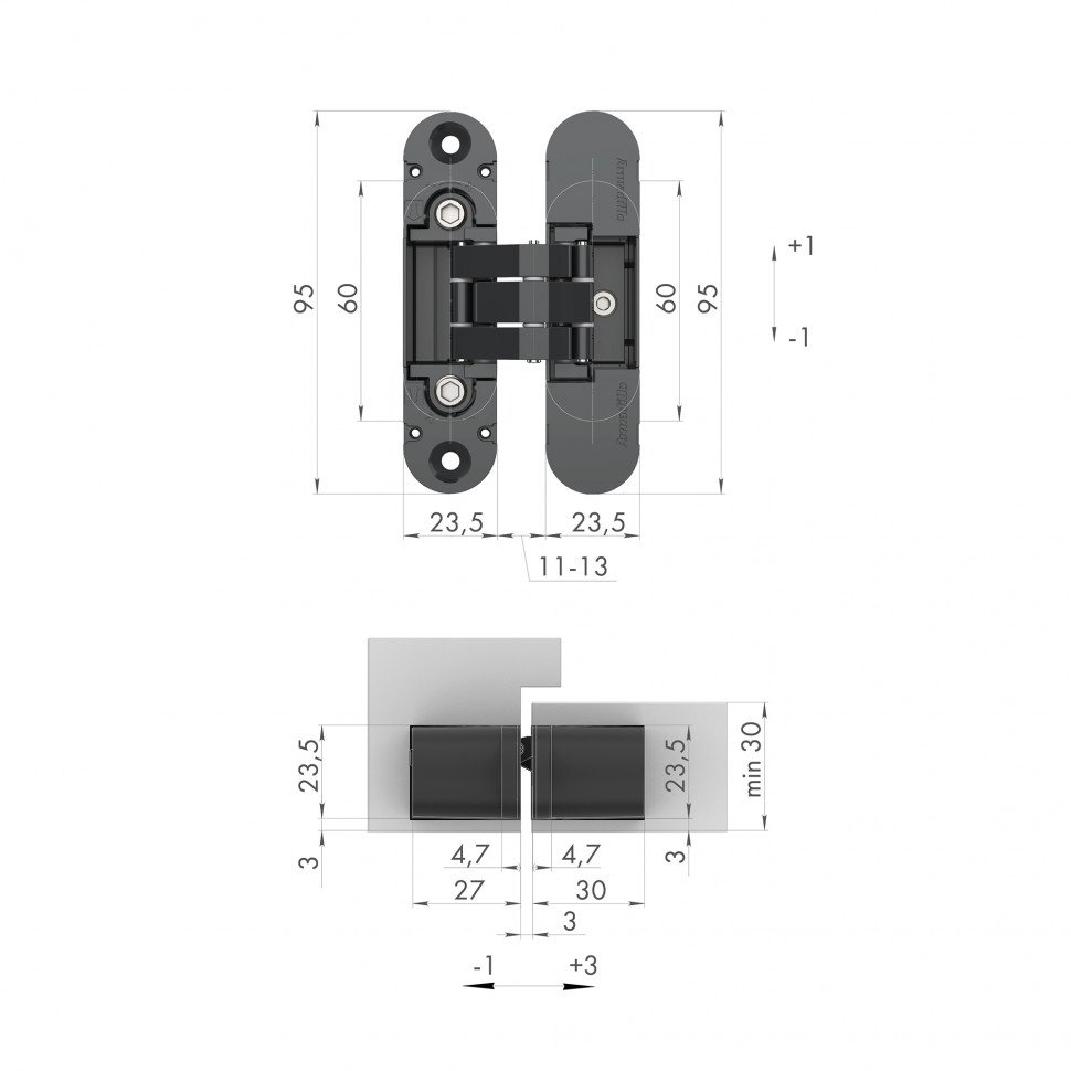 Петля скрытой установки U3D4000 AB (9540UN3D) бронза
