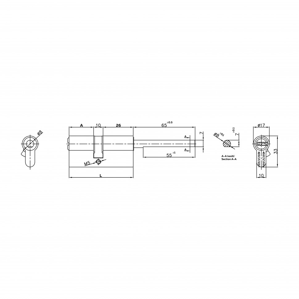 Цилиндровый механизм под вертушку (дл.шток) 164 SX/81 (45+10+26) mm никель 5 кл.