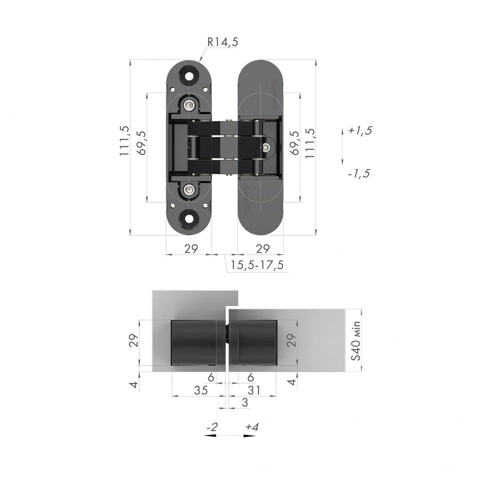 Петля скрытой установки U3D6000 AB (11160UN3D) бронза