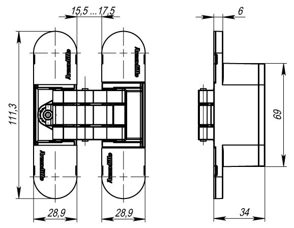 Петля скрытой установки U3D6000 AB (11160UN3D) бронза