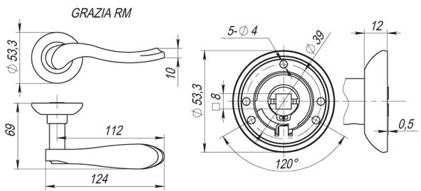 Ручка раздельная R.RM54.GRAZIA (GRAZIA RM) AB/GP-7 бронза/золото