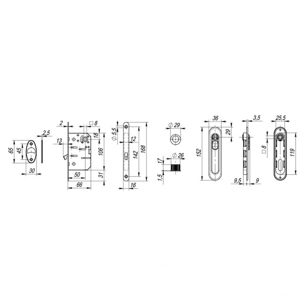 Набор для раздвижных дверей SH.LD152.KIT011-BK (SH011-BK) СP-8 хром