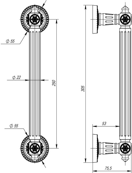 Ручка-скоба PULL.CL250.Matador ( Matador PULL CL) AS-9 античное серебро