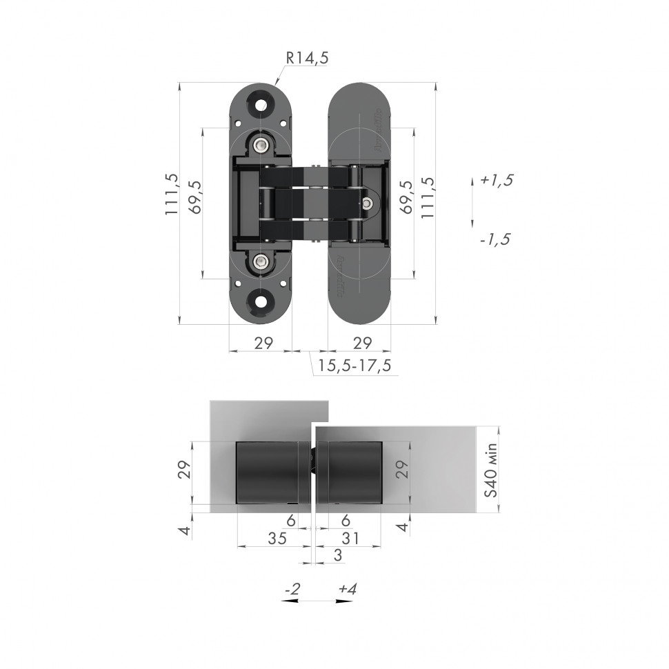 Петля скрытой установки U3D6000 SG (11160UN3D) мат. золото